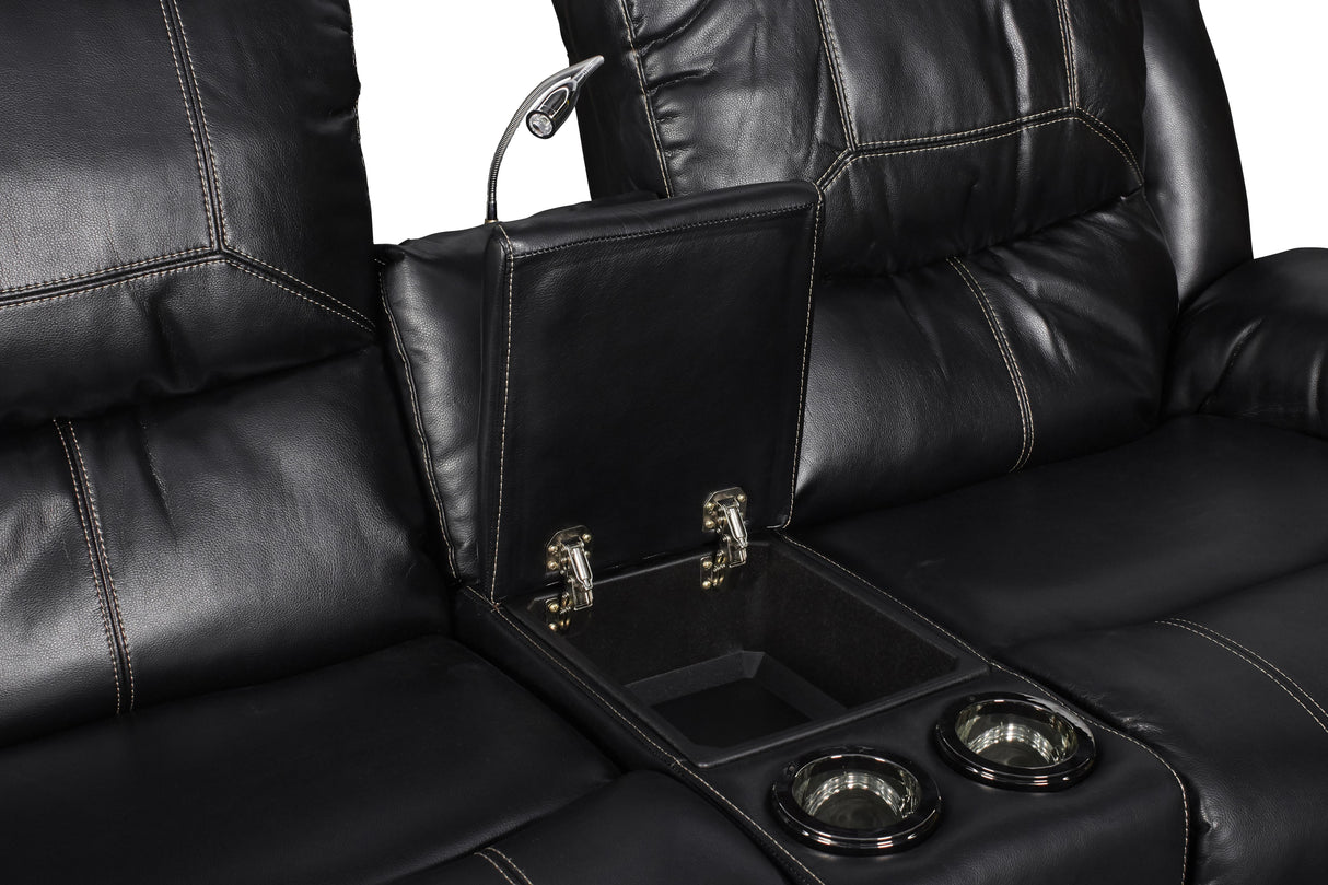 FLYNN CONSOLE LOVESEAT W/READING LIGHT, PWR FR- BLACK - galleria furniture outlet