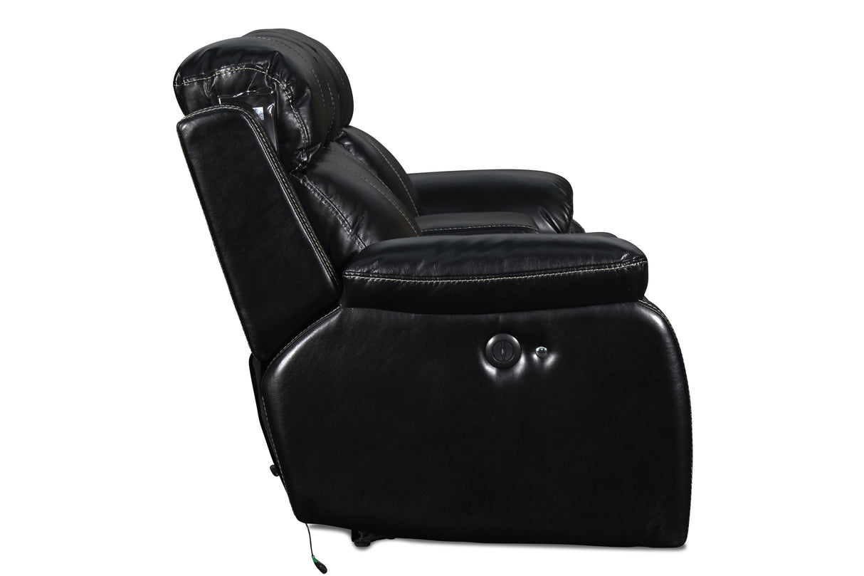 FUSION CONSOLE LOVESEAT W/SPEAKER & PWR FTRST-EBONY - galleria furniture outlet