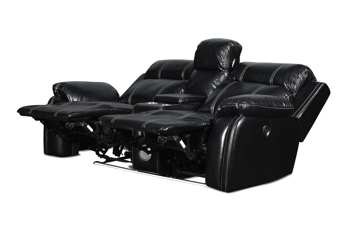 FUSION CONSOLE LOVESEAT W/SPEAKER & PWR FTRST-EBONY - galleria furniture outlet