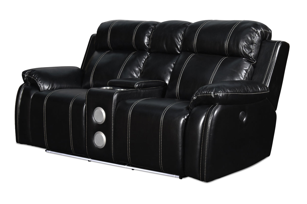 FUSION CONSOLE LOVESEAT W/SPEAKER & PWR FTRST-EBONY - galleria furniture outlet