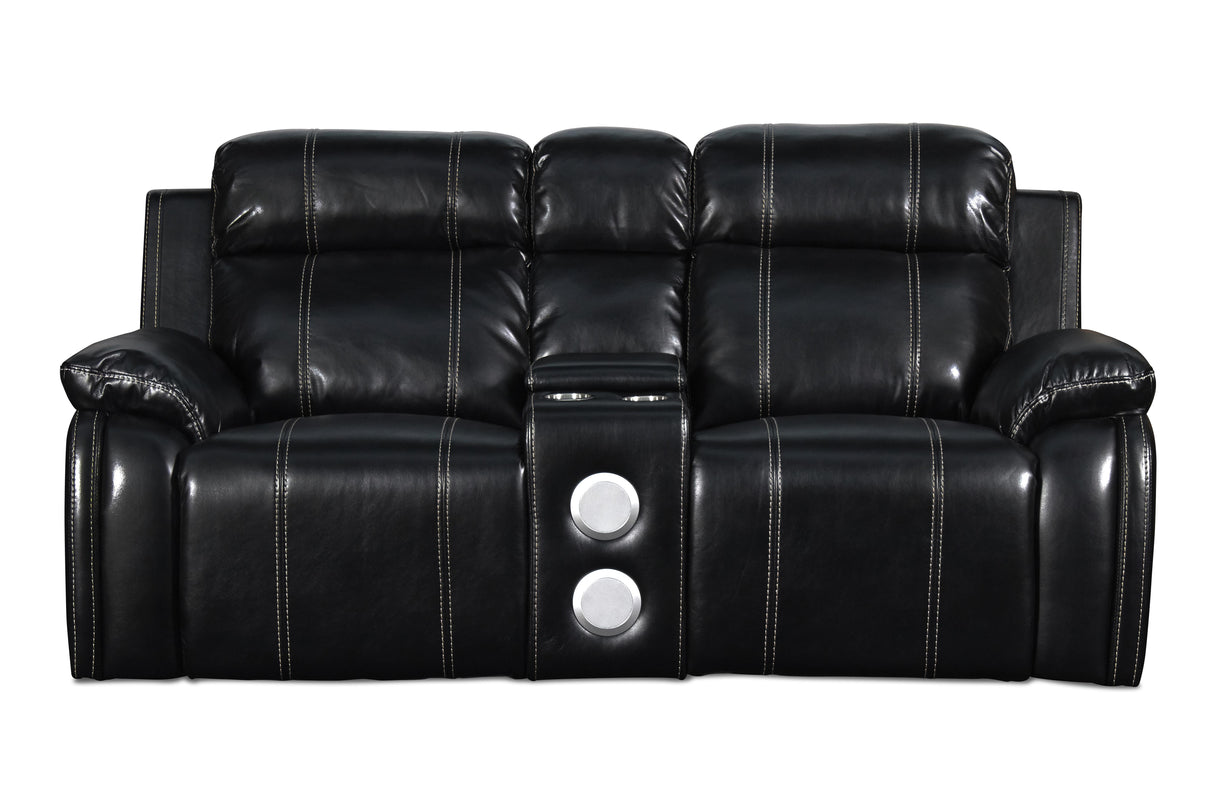 FUSION CONSOLE LOVESEAT W/SPEAKER & PWR FTRST-EBONY - galleria furniture outlet