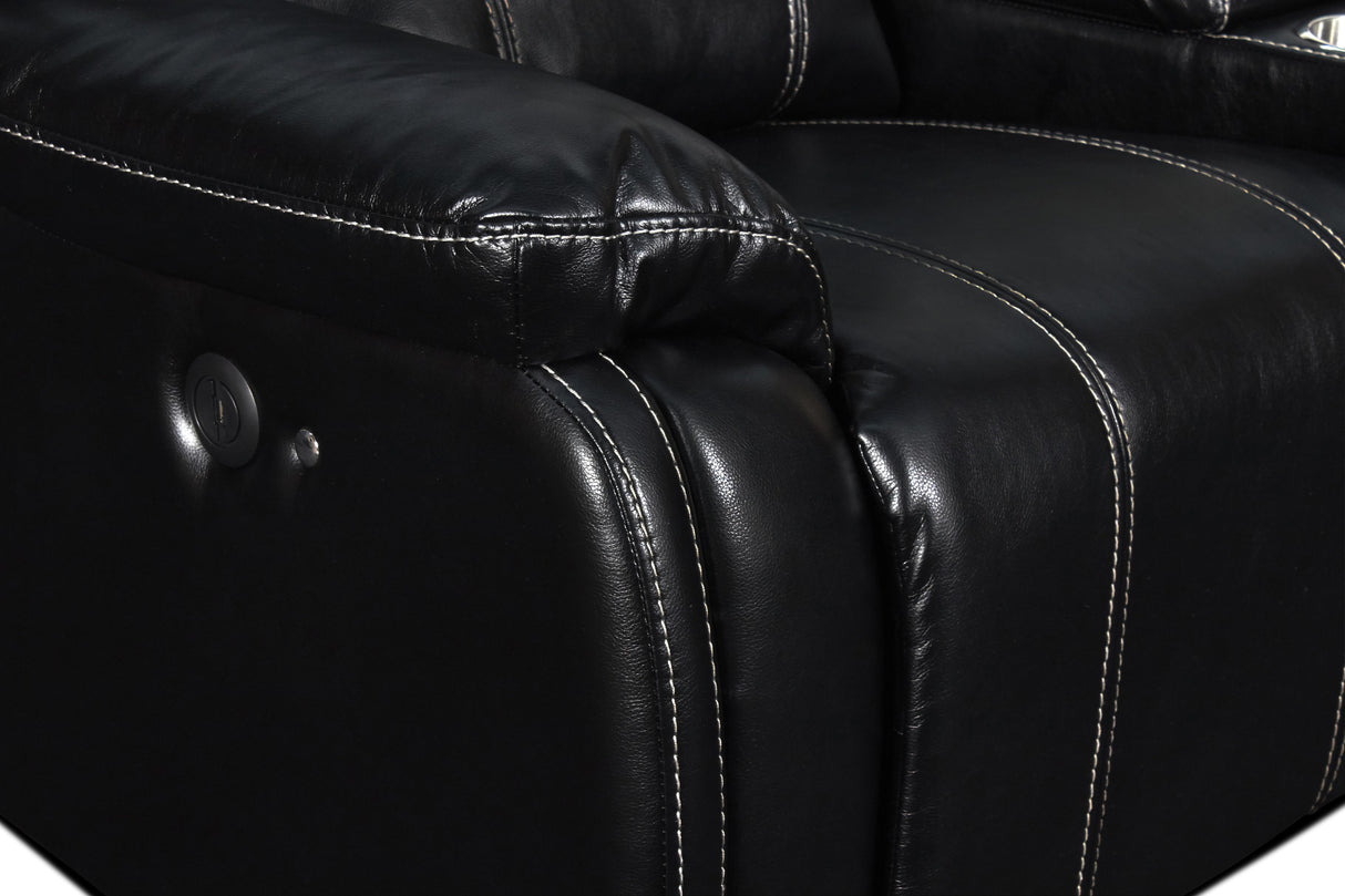 FUSION CONSOLE LOVESEAT W/SPEAKER & PWR FTRST-EBONY - galleria furniture outlet