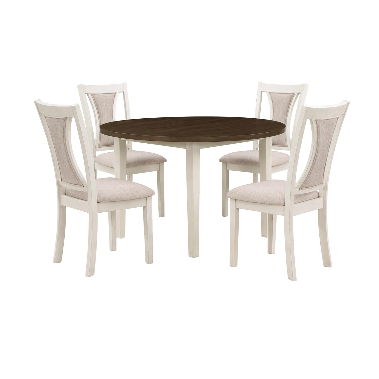 HUDSON 48" ROUND DINING TABLE & 4 CHAIR SET-BROWN/CREME