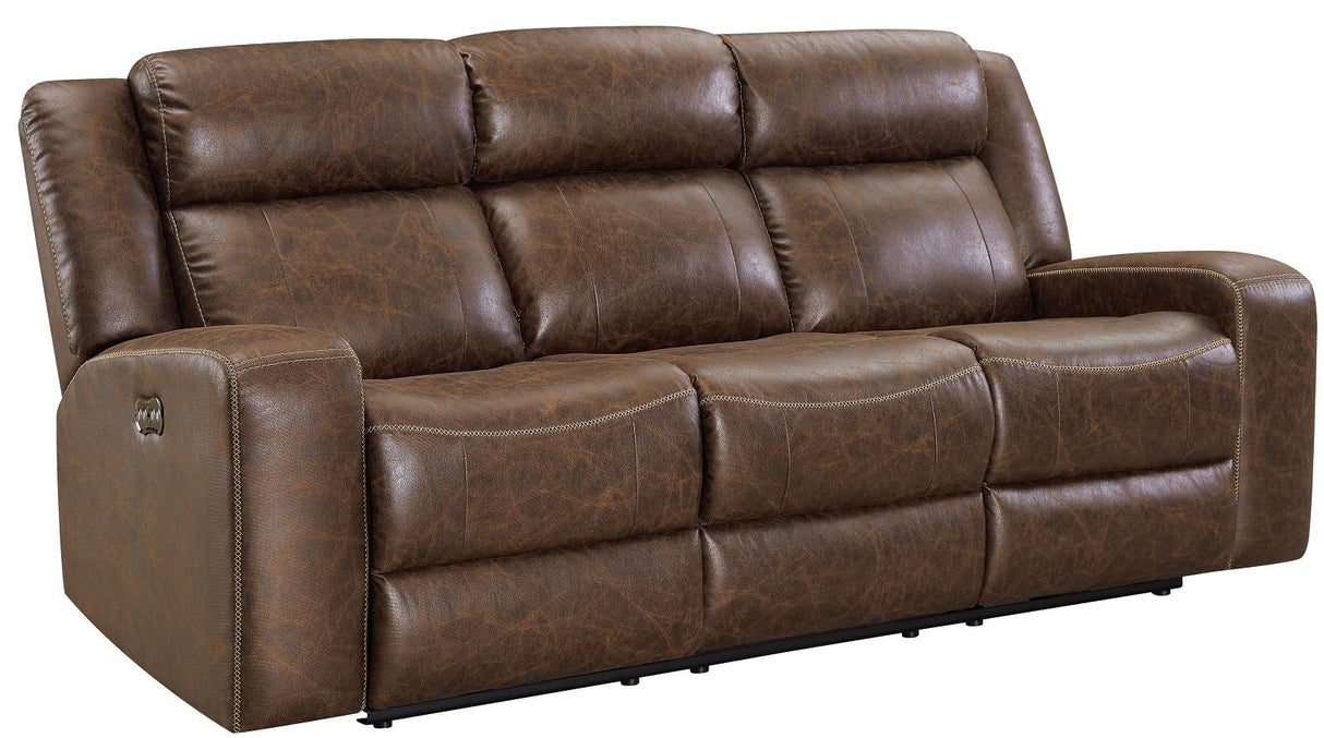 New Classic Furniture Atticus Dual Recliner Sofa with Power Footrest in Mocha - galleria furniture outlet