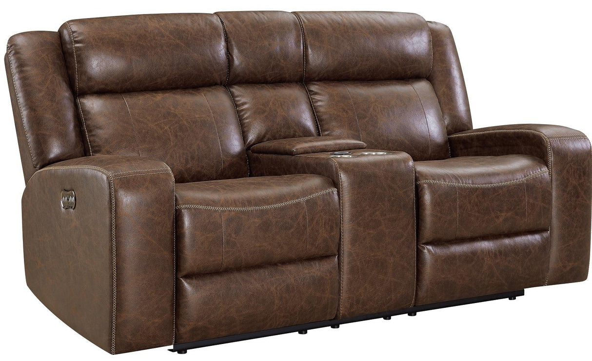 New Classic Furniture Atticus Console Loveseat With Power Footrest in Mocha - galleria furniture outlet