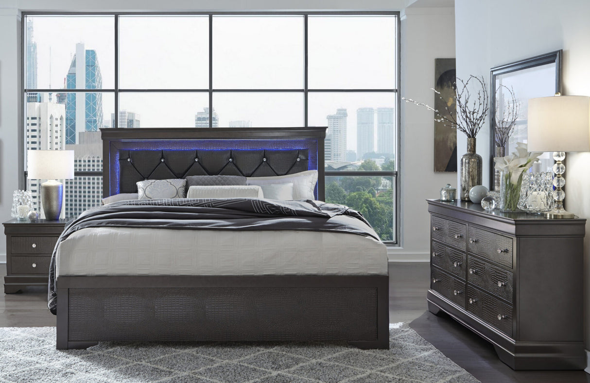 Pompei Metallic Grey Bed Group With Led - galleria furniture outlet