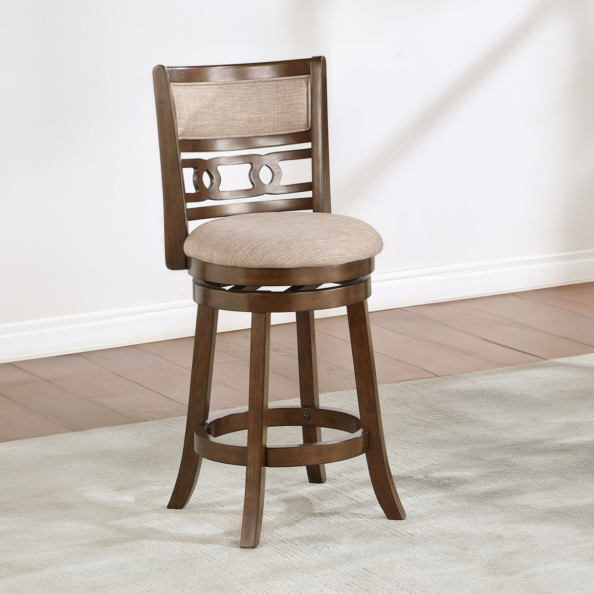 Gia 24" Swivel Counter Stool-Cherry W/Brown Fabric Seat