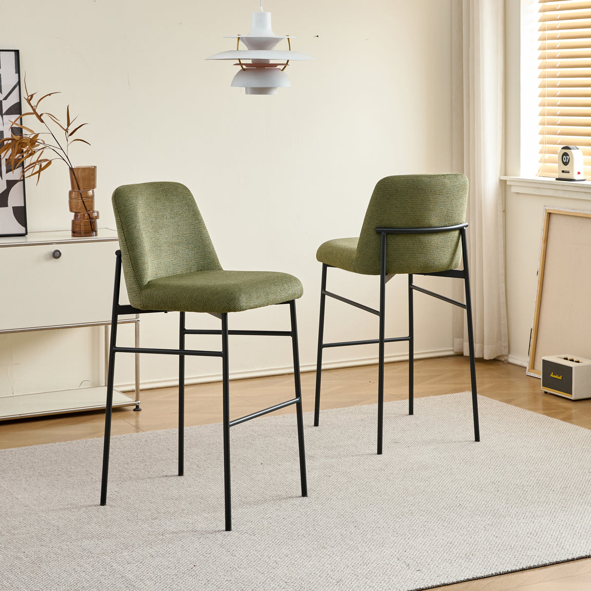 Erik Bar Chair W/ Black Metal Frame- Green (2 Per Carton)