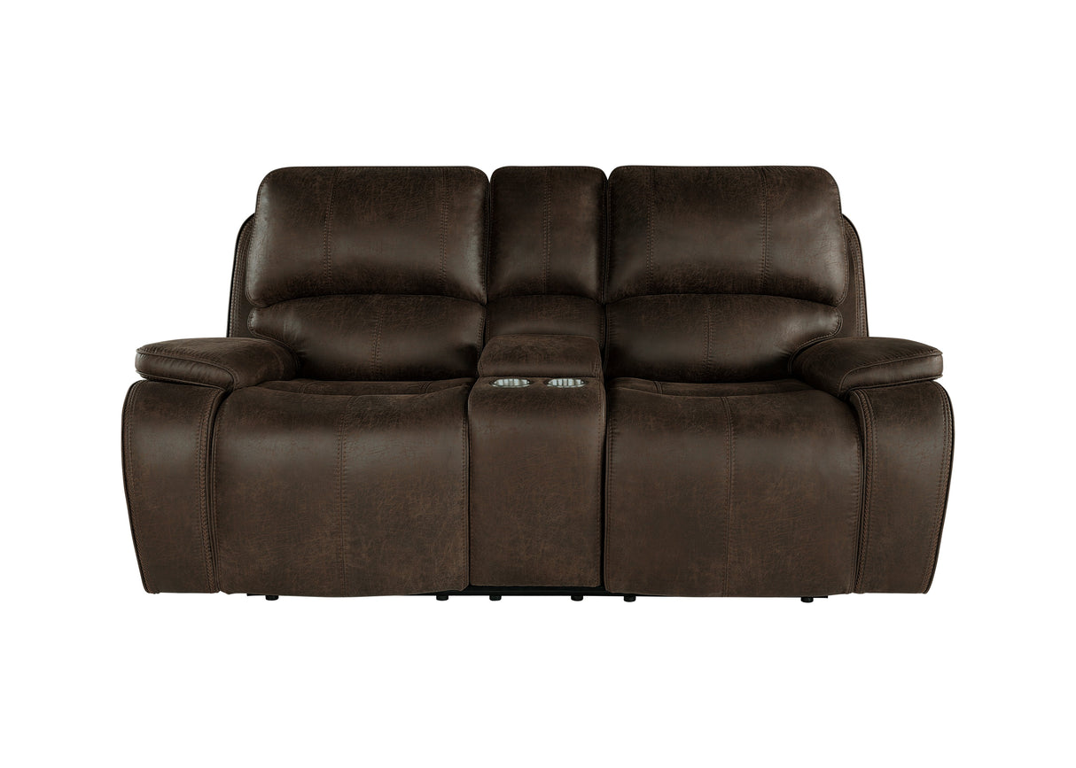 Brookings Console Loveseat W/ Dual Recliners-Brown