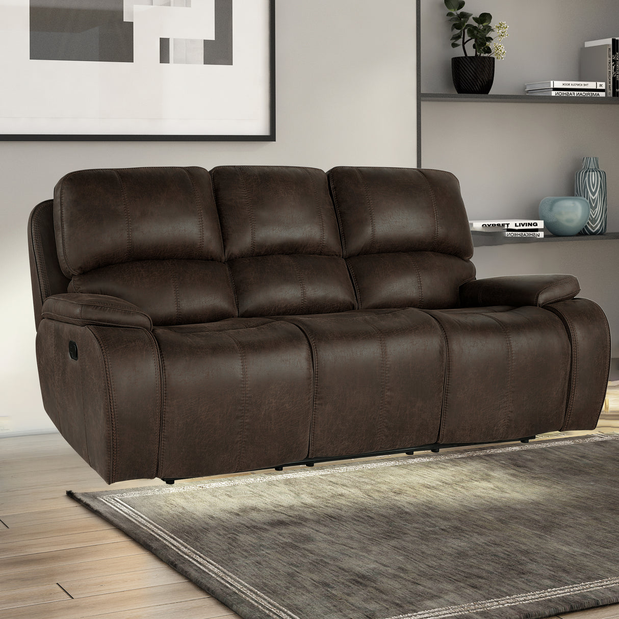 Brookings Sofa W/Dual Recliner-Brown