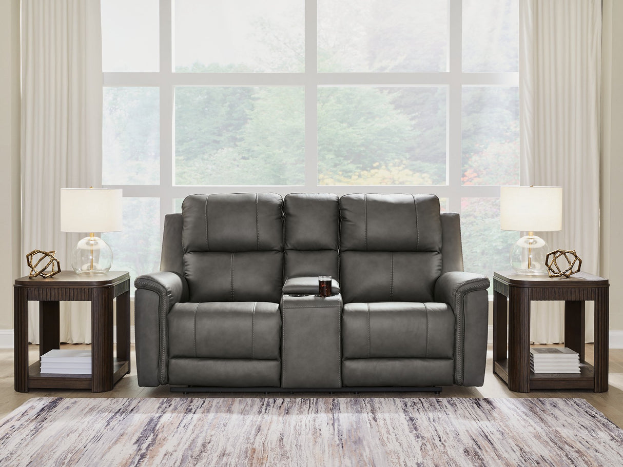 Bleckley Power Reclining Loveseat with Console - galleria furniture outlet