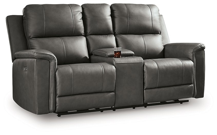 Bleckley Power Reclining Loveseat with Console - galleria furniture outlet