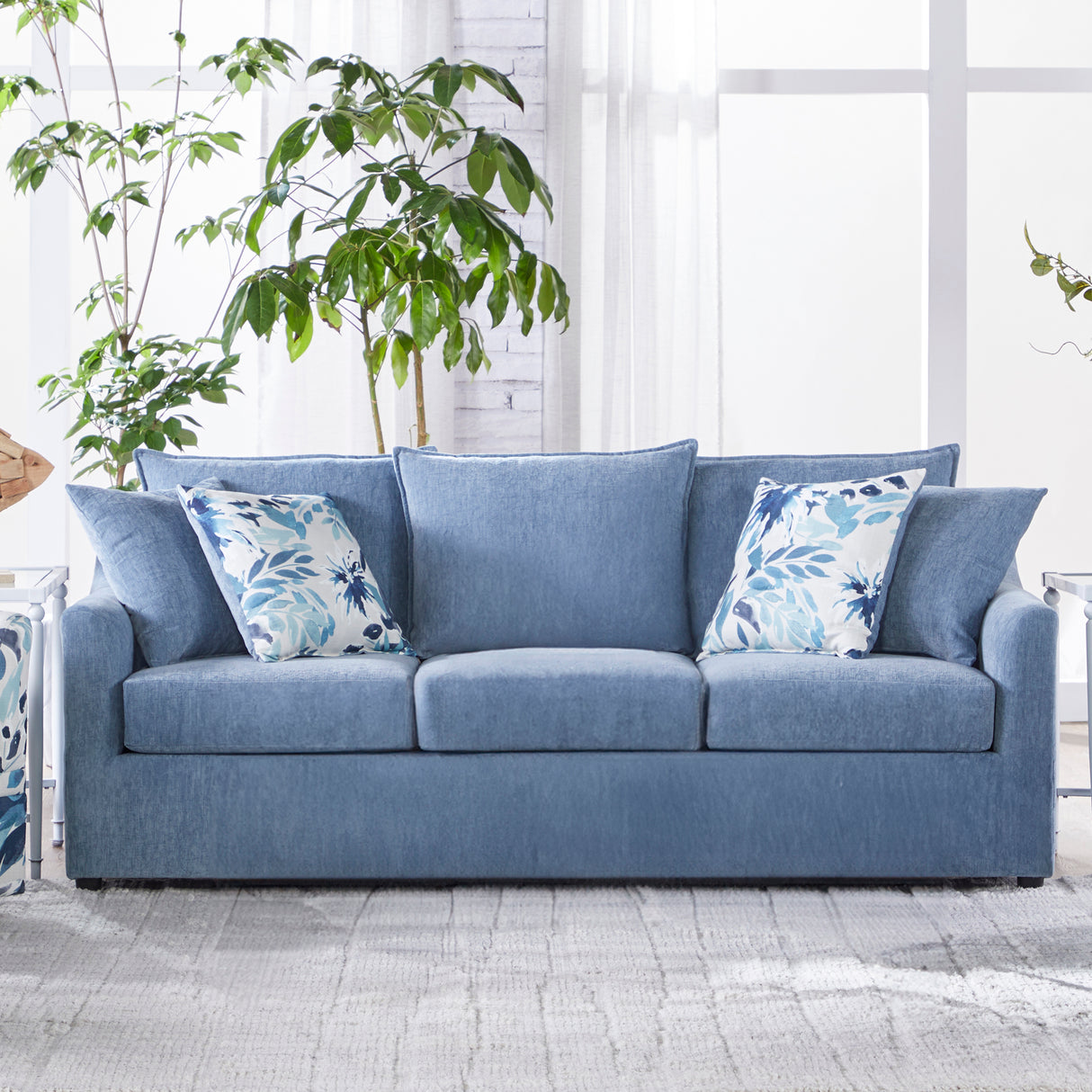 Sylvie Sofa W/4 Accent Pillows-Slate Blue