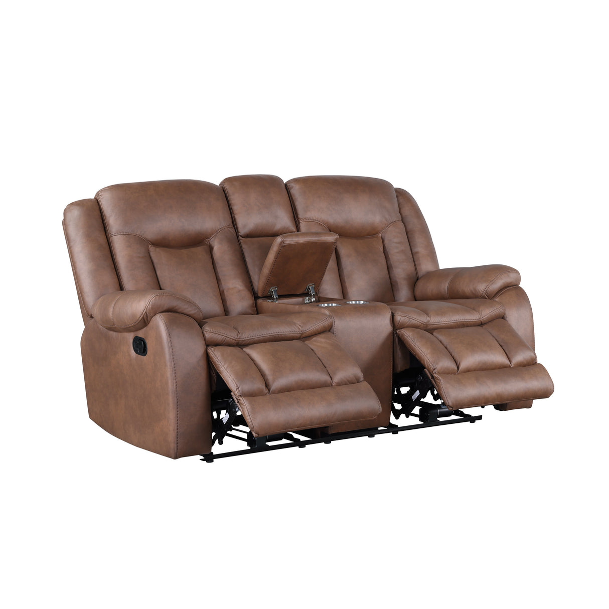Morello Console Loveseat W/ Dual Recliners-Brown