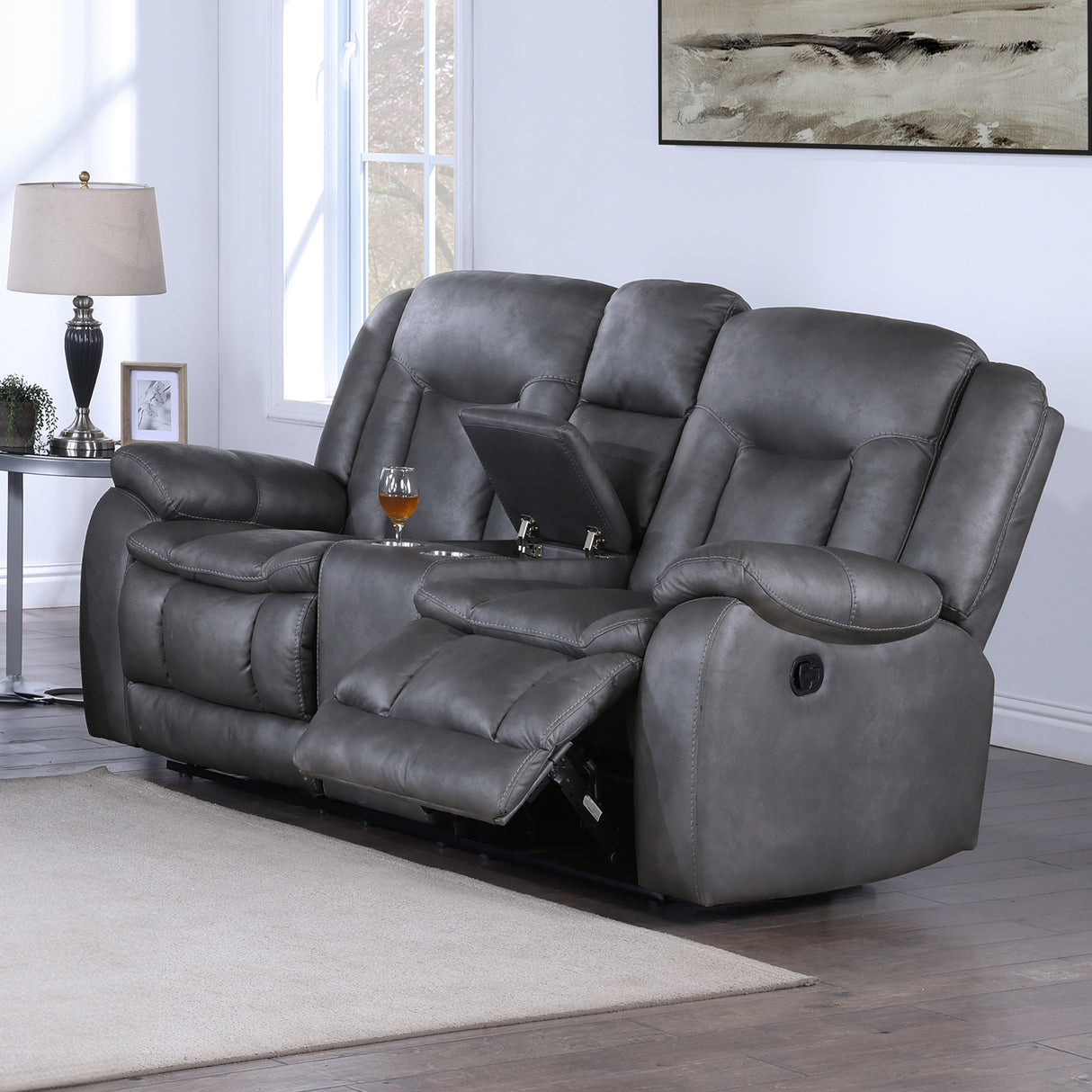 Morello Console Loveseat W/ Dual Recliners-Gray