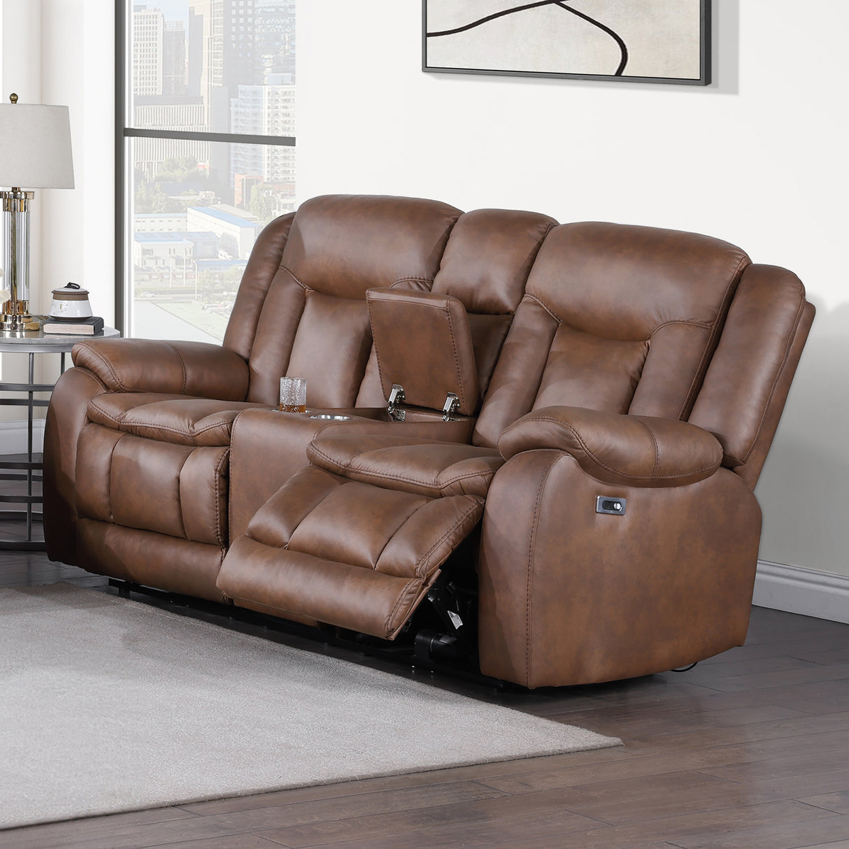 Morello Console Loveseat W/Pwr Fr-Brown