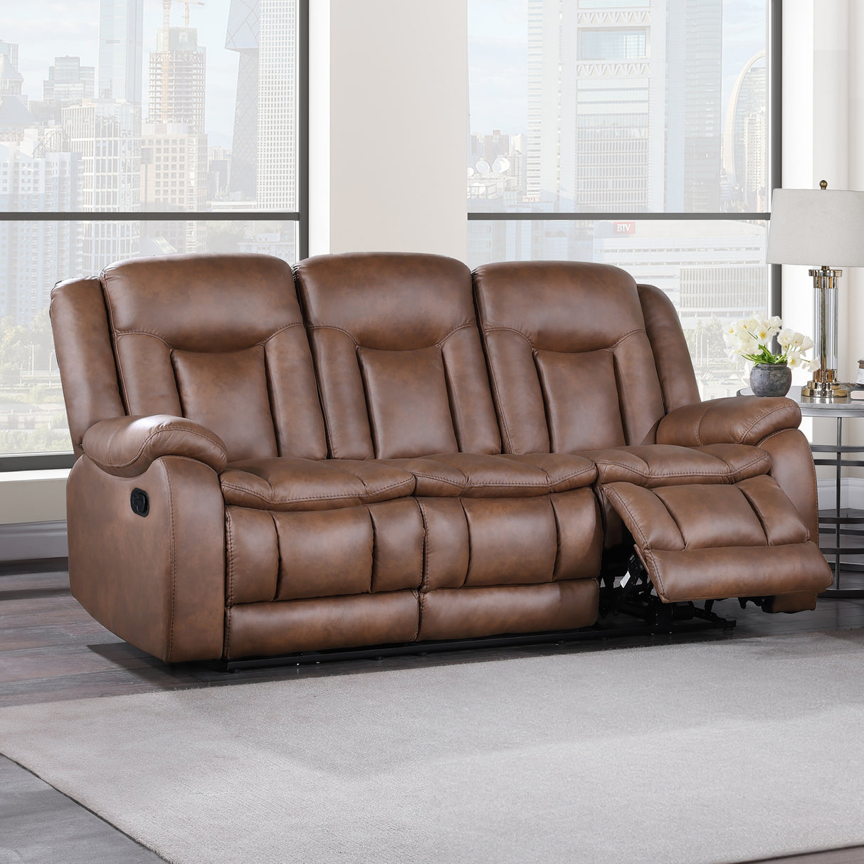 Morello Sofa W/Dual Recliner- Brown