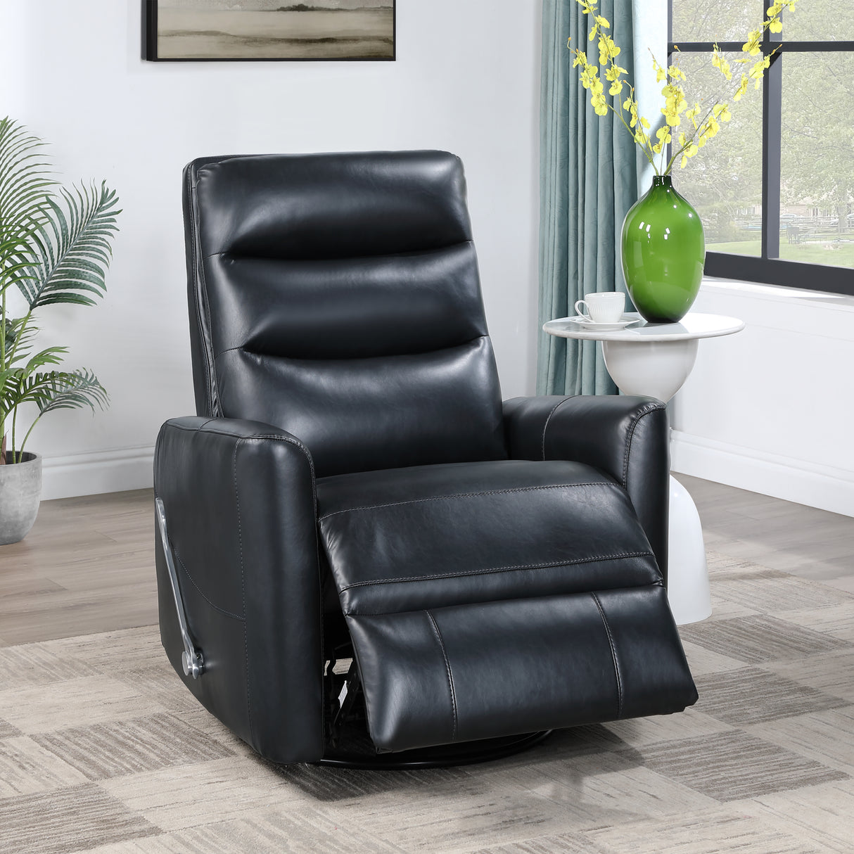 Takami Swivel Recliner-Black Vegan Leather