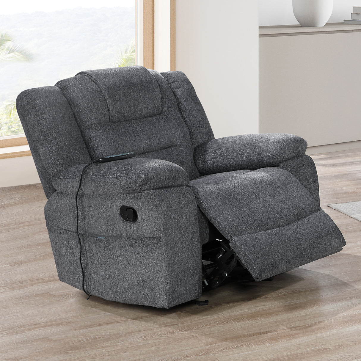 Redondo Glider Recliner W/Heat And Massage-Dk Gray