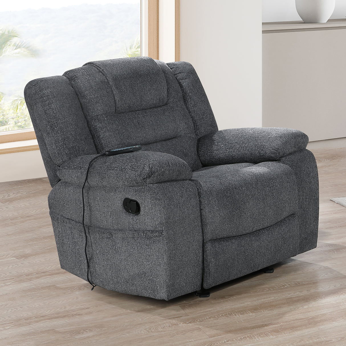 Redondo Glider Recliner W/Heat And Massage-Dk Gray
