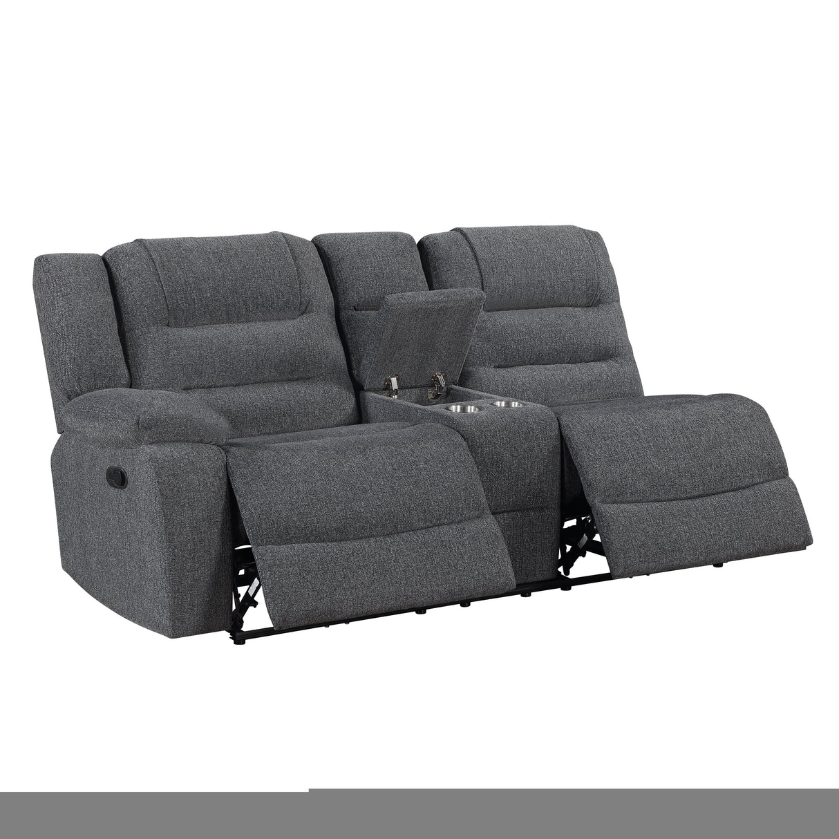 Redondo Laf Console Loveseat W/ 2 Recliners-Dk Gray
