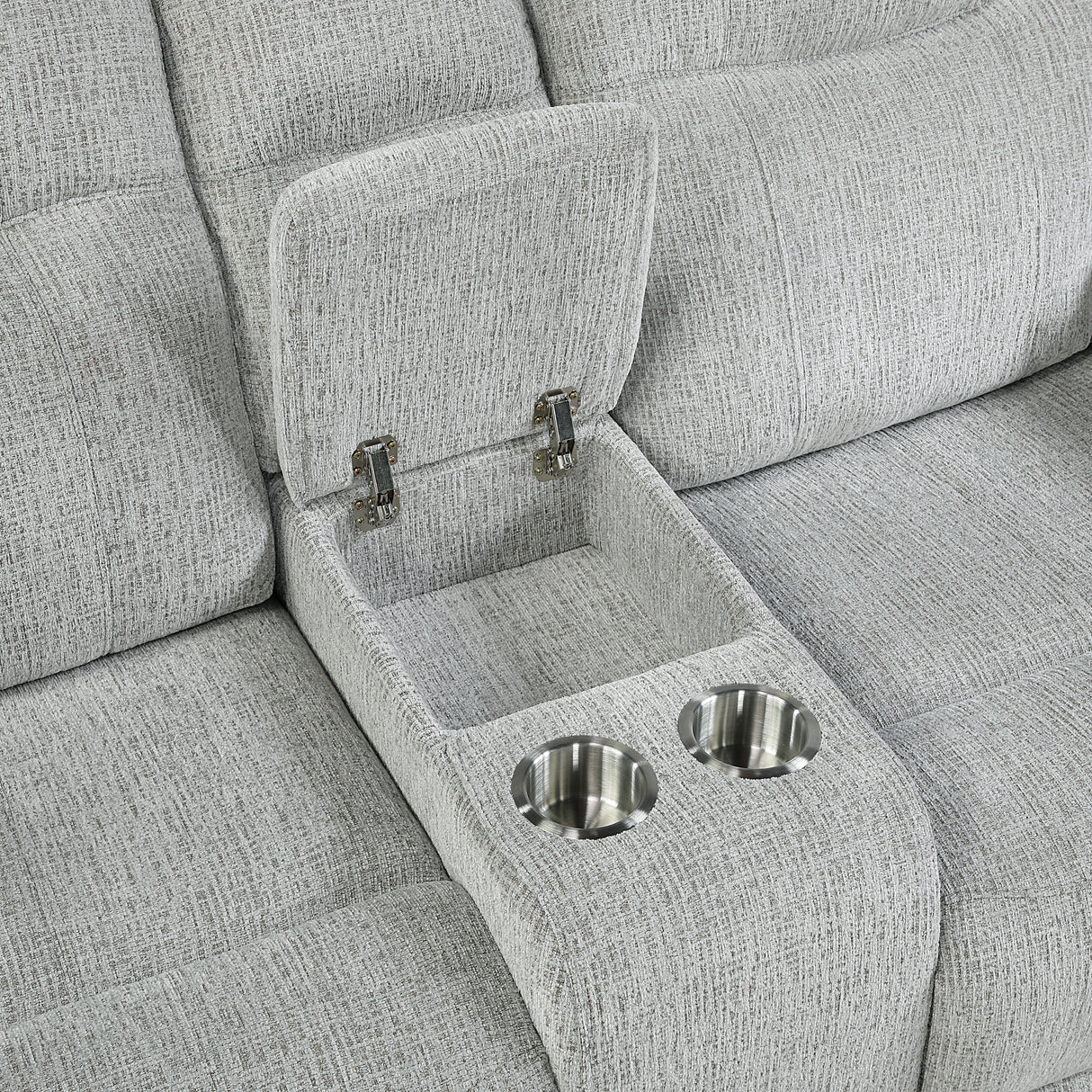 Chablis Reclining Console Loveseat-Mist Gray