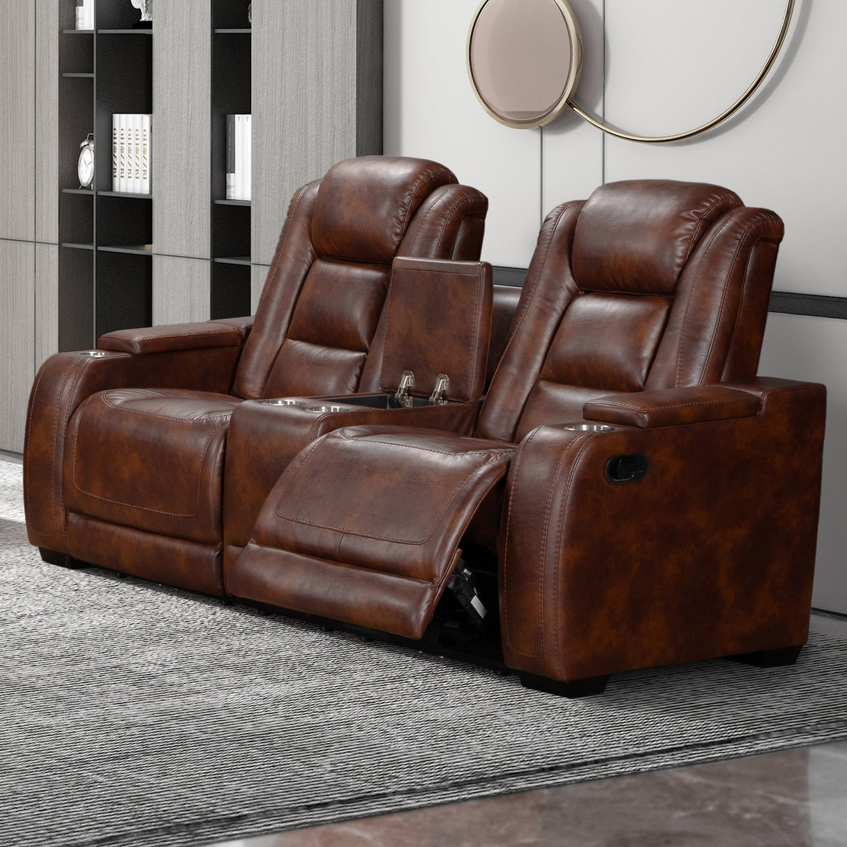 Chester Reclining Console Loveseat-Brown