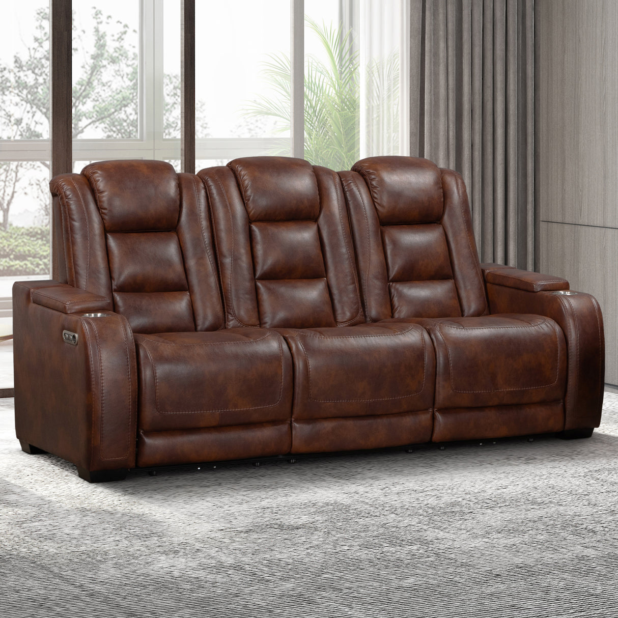 Chester Reclining Sofa W/Pwr Hr & Fr-Brown