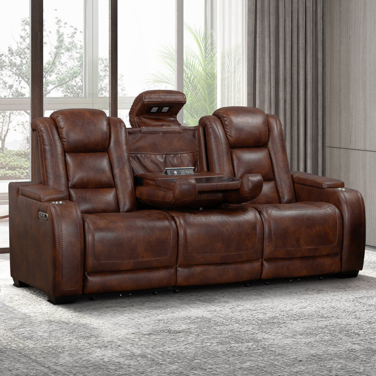 Chester Reclining Sofa W/Pwr Hr & Fr-Brown