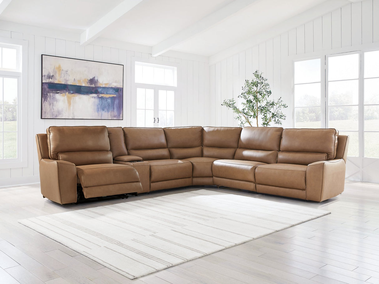 DeepWakes Reclining Sectional with Storage Console - galleria furniture outlet