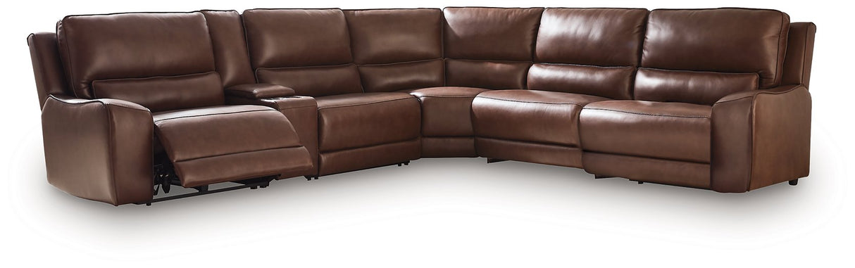 DeepWakes Reclining Sectional with Storage Console - galleria furniture outlet