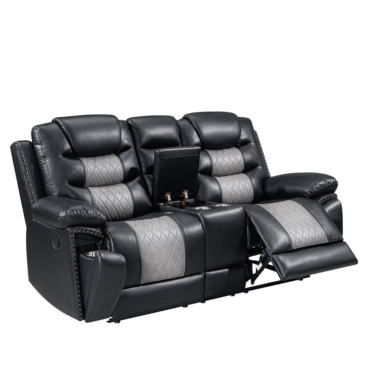 Nikko Console Loveseat W/ Dual Recliners-Black/Gray