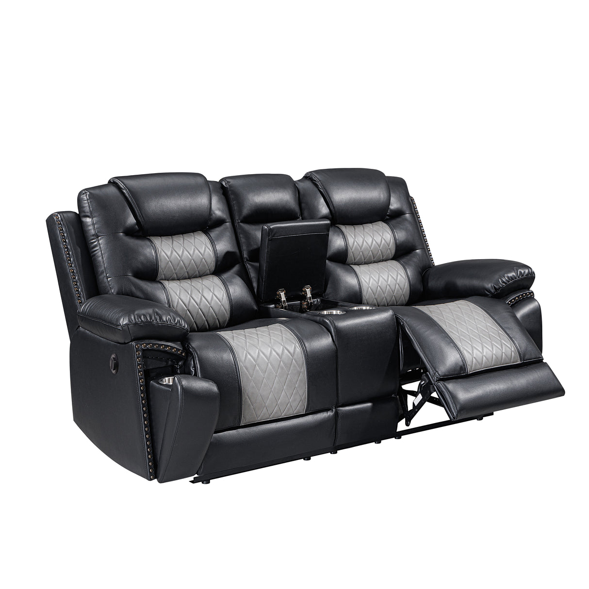 Nikko Console Loveseat W/Pwr Fr-Black/Gray