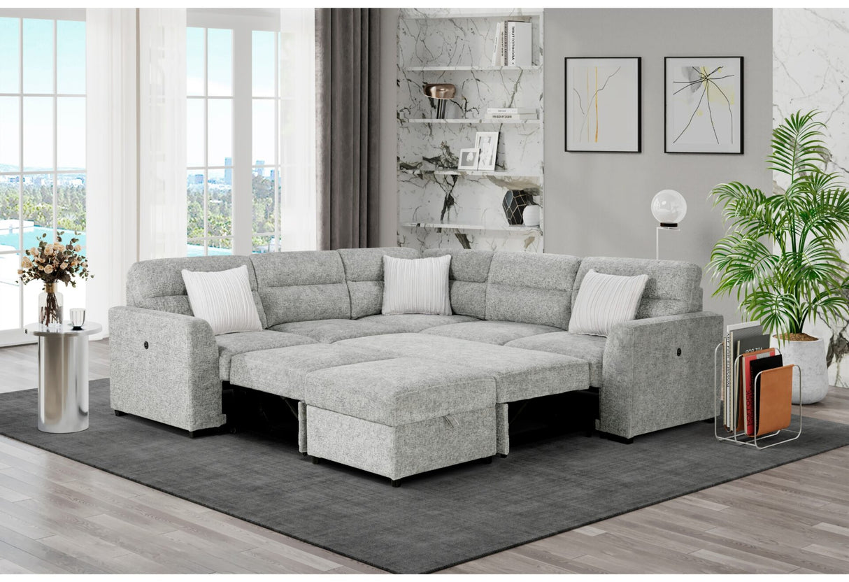U9401 Nickel Sectional With 3 Pillows And Ottoman - galleria furniture outlet