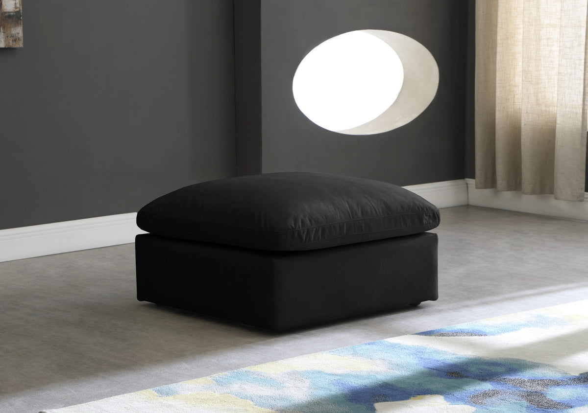 Plush Black Velvet Standard Cloud Modular Ottoman