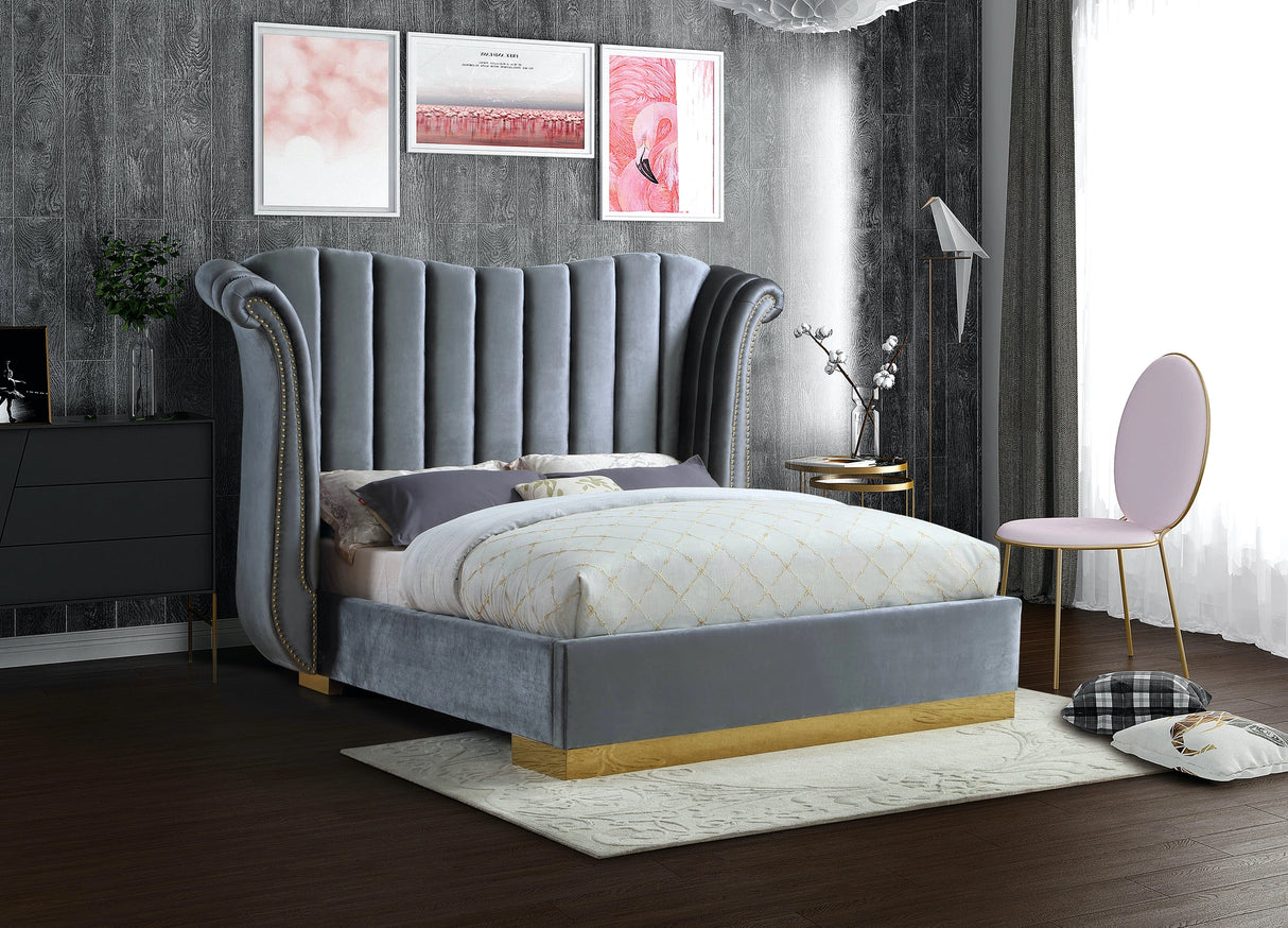 Flora Grey Velvet King Bed (3 Boxes)