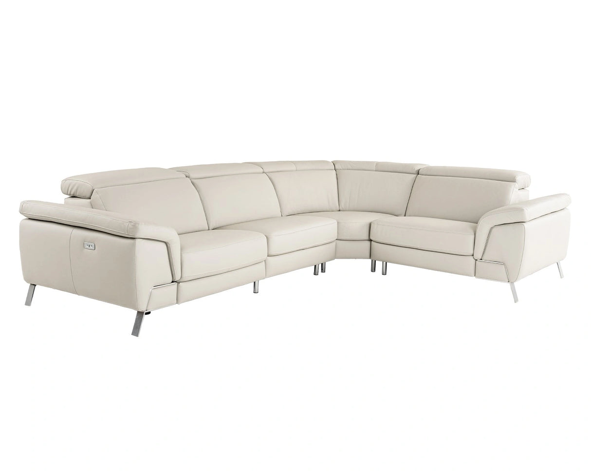 Mini Wonder - Italian Modern Grey Leather Sectional Sofa with Left Facing Recliner