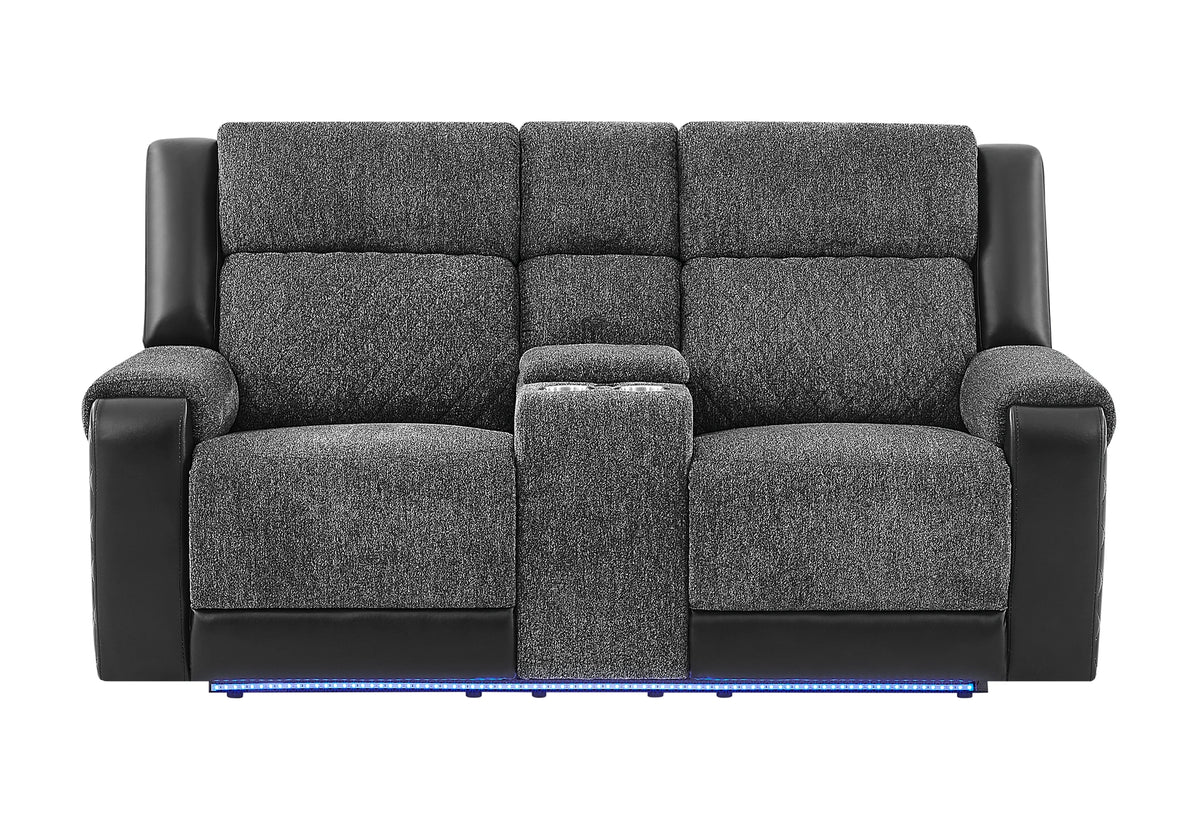 U5915 Grey/Black Console Rec Loveseat W/Immersive Sound & Blue LED