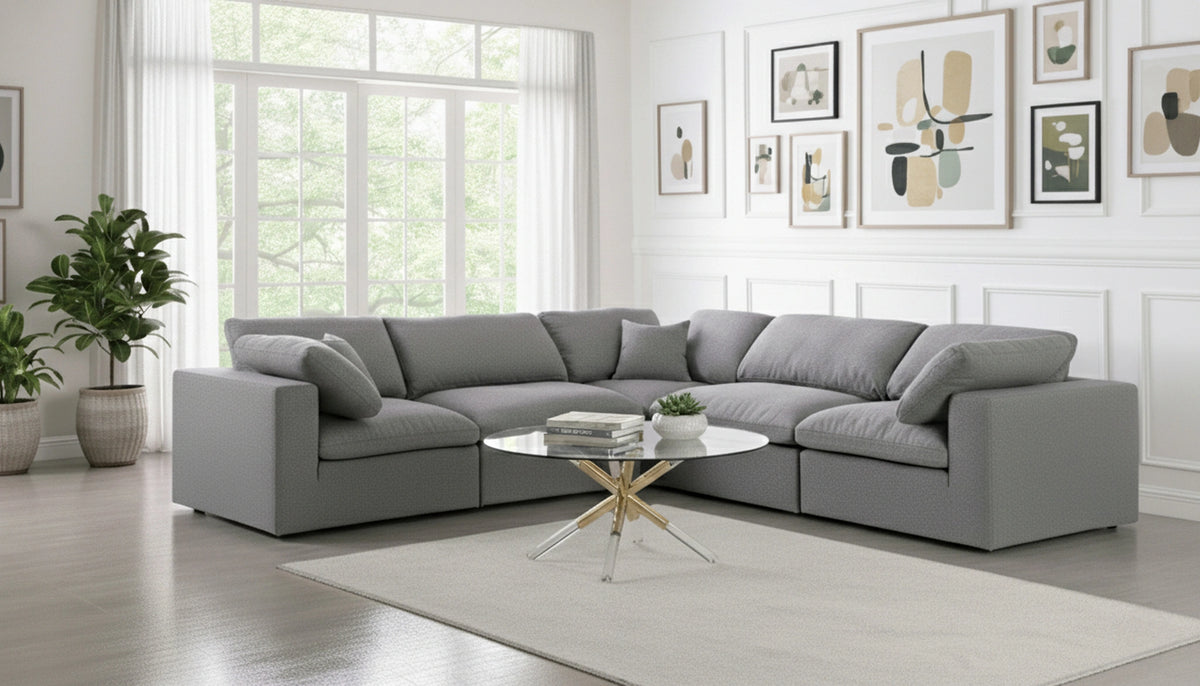Serene Grey Linen Fabric Deluxe Cloud Modular Sectional
