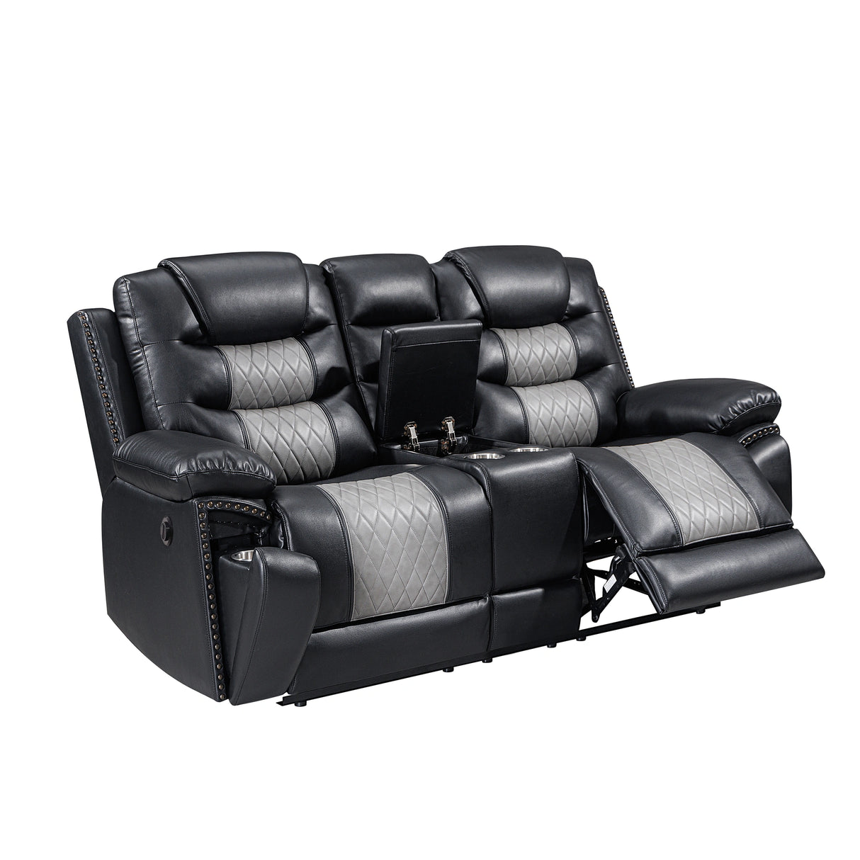 Nikko Console Loveseat W/Pwr Fr-Black/Gray