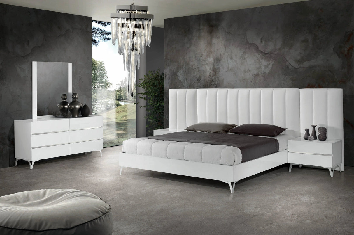 Angela - Italian Modern White Eco Leather 4-Piece Bedroom Set and Wings