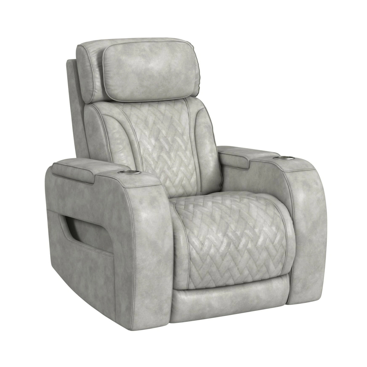 Prime Time P3 3PC Living Room Set with 7 Colors LED in Leather Gel Light Grey-Sofa, Loveseat & Recliner
