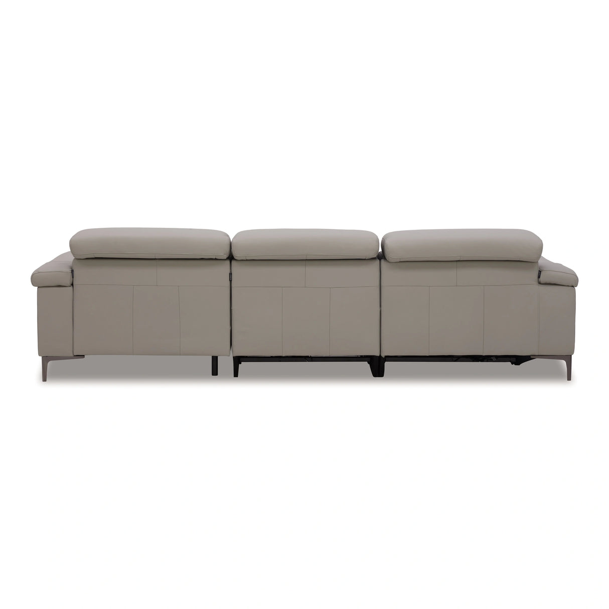 Meidas - Modern Light Grey Leather Sectional Sofa + 2 Recliners - Right Facing Chaise