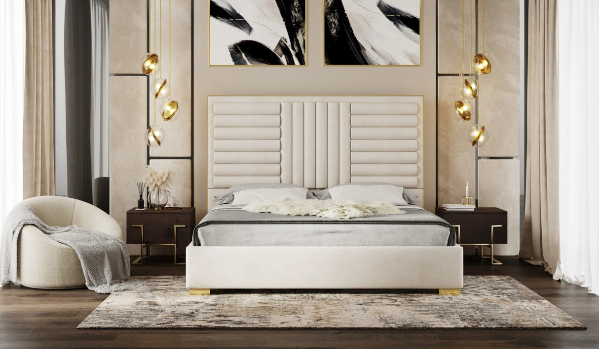 Daystar - Modern Beige Velvet & Gold Bed
