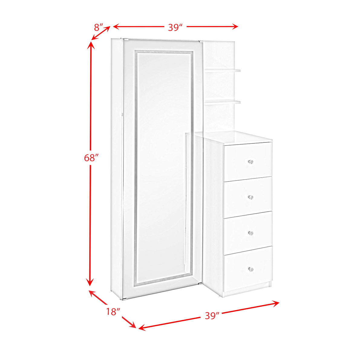 Vancouver Floor Mirror With Storage in White