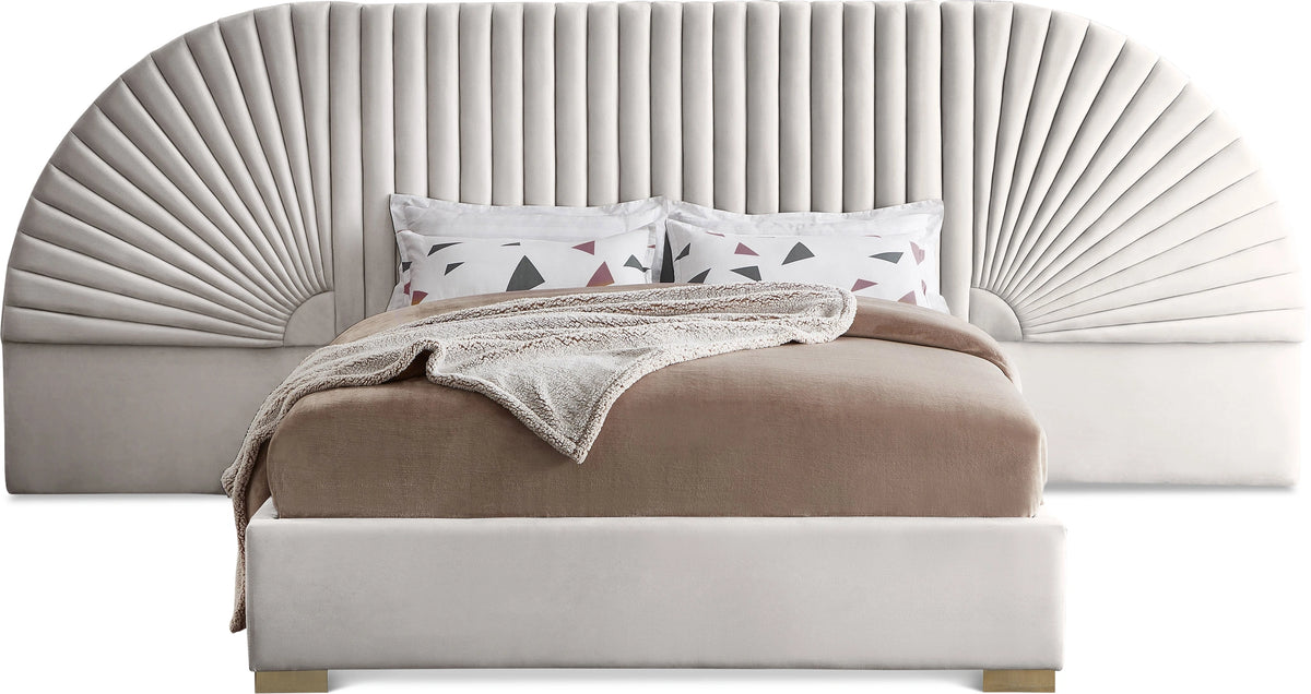 Cleo Cream Velvet Queen Bed (3 Boxes)
