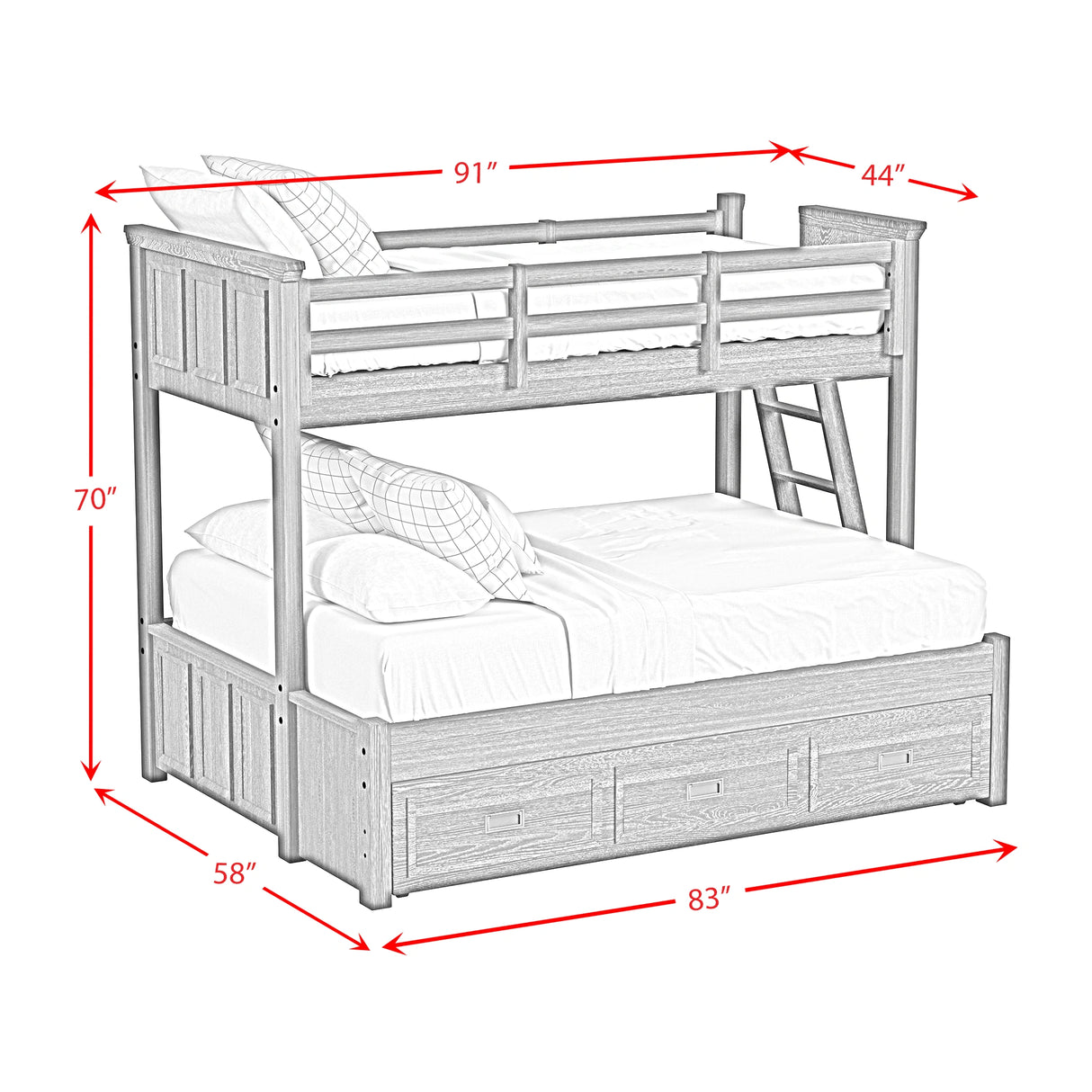 Hampton Kids Over Bunk with Ladder and Trundle Bedroom Set