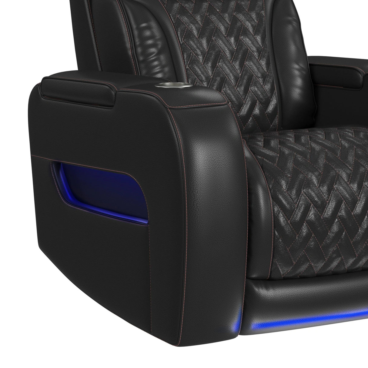 Prime Time P3 Recliner with LED and wireless charger pocket in Jett Black with Red Stitching