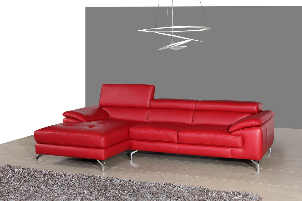 J&M Furniture A973B Italian Leather Mini Sectional LAF in Red