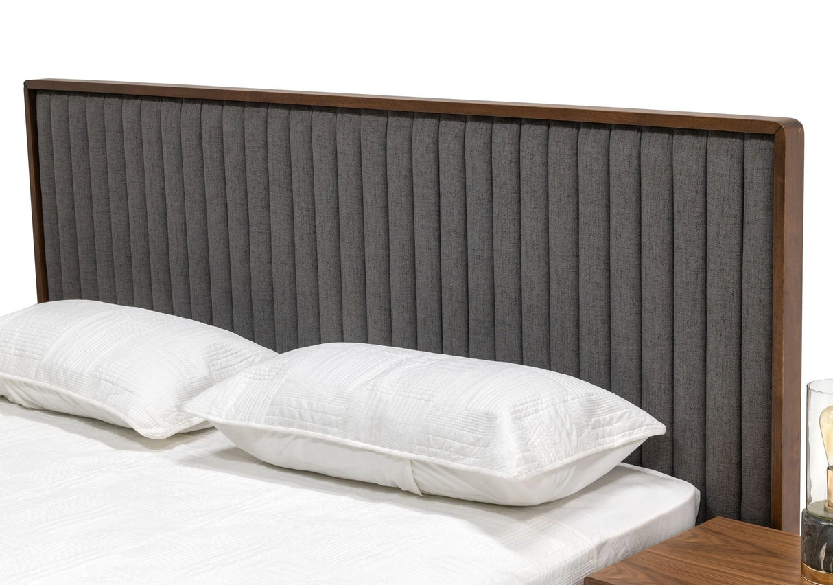 Metcalf - Mid-Century Walnut & Grey Bed w/ Two Nightstands